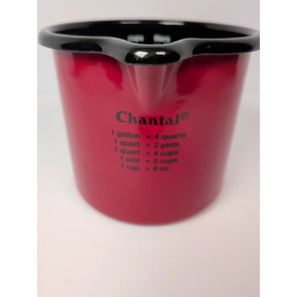 Chantal Red Enamel Metal Measuring Cup Mug w/ Handle Conversion Chart Austria